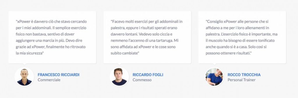 Testimonianze Xpower addominali